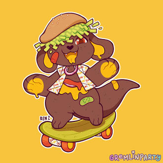 character design for strudelcafe based on double cheeseburgers